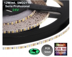 Tira LED 5 mts Flexible 24V 60W Estercha (4mm) 1330 Led SMD 2110 IP20 Verde, Serie Profesional IRC >90